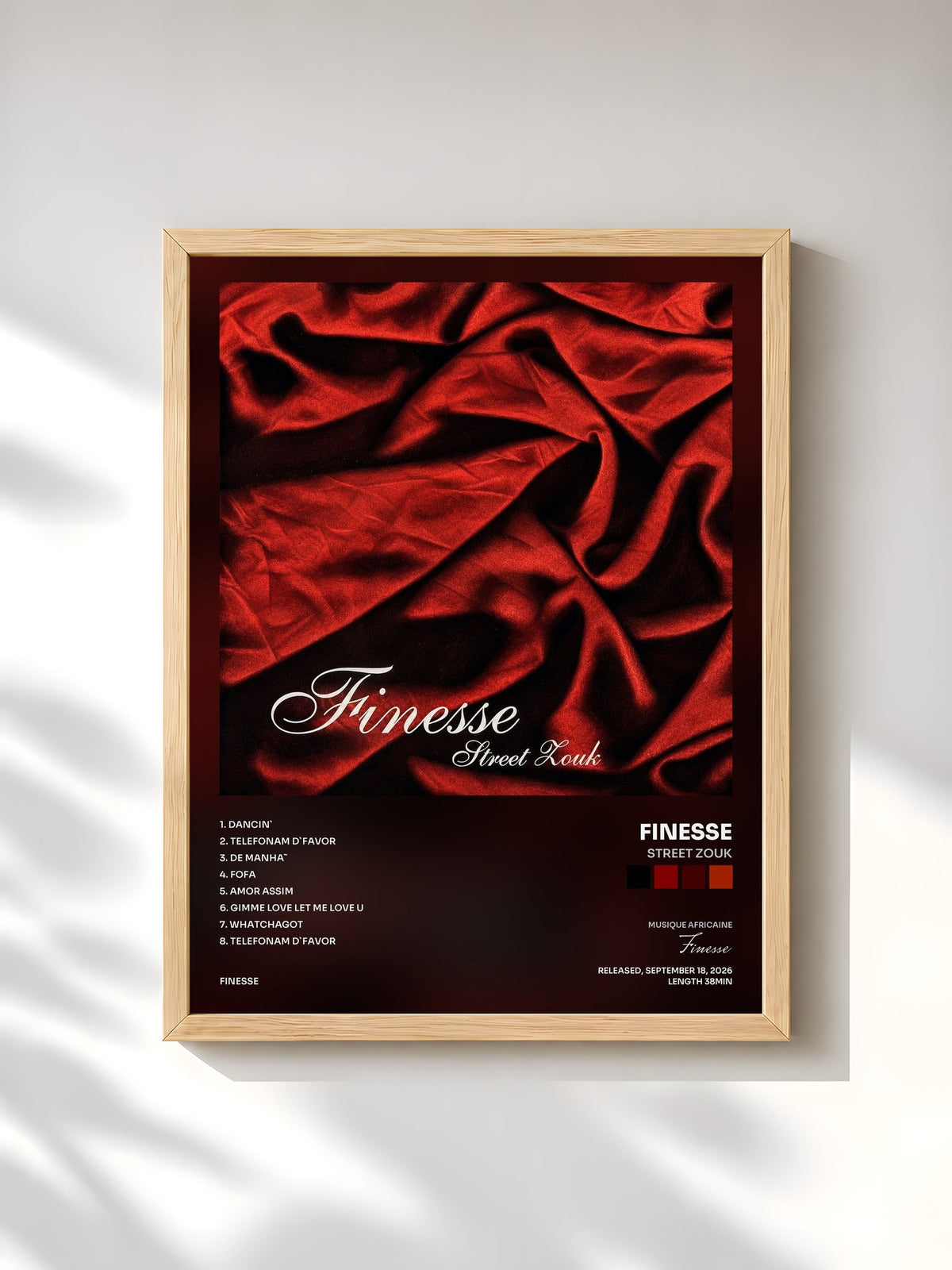#bois Tableau de l'album Street Zouk de Finesse, cadre en bois brut, imprimé et encadré en France