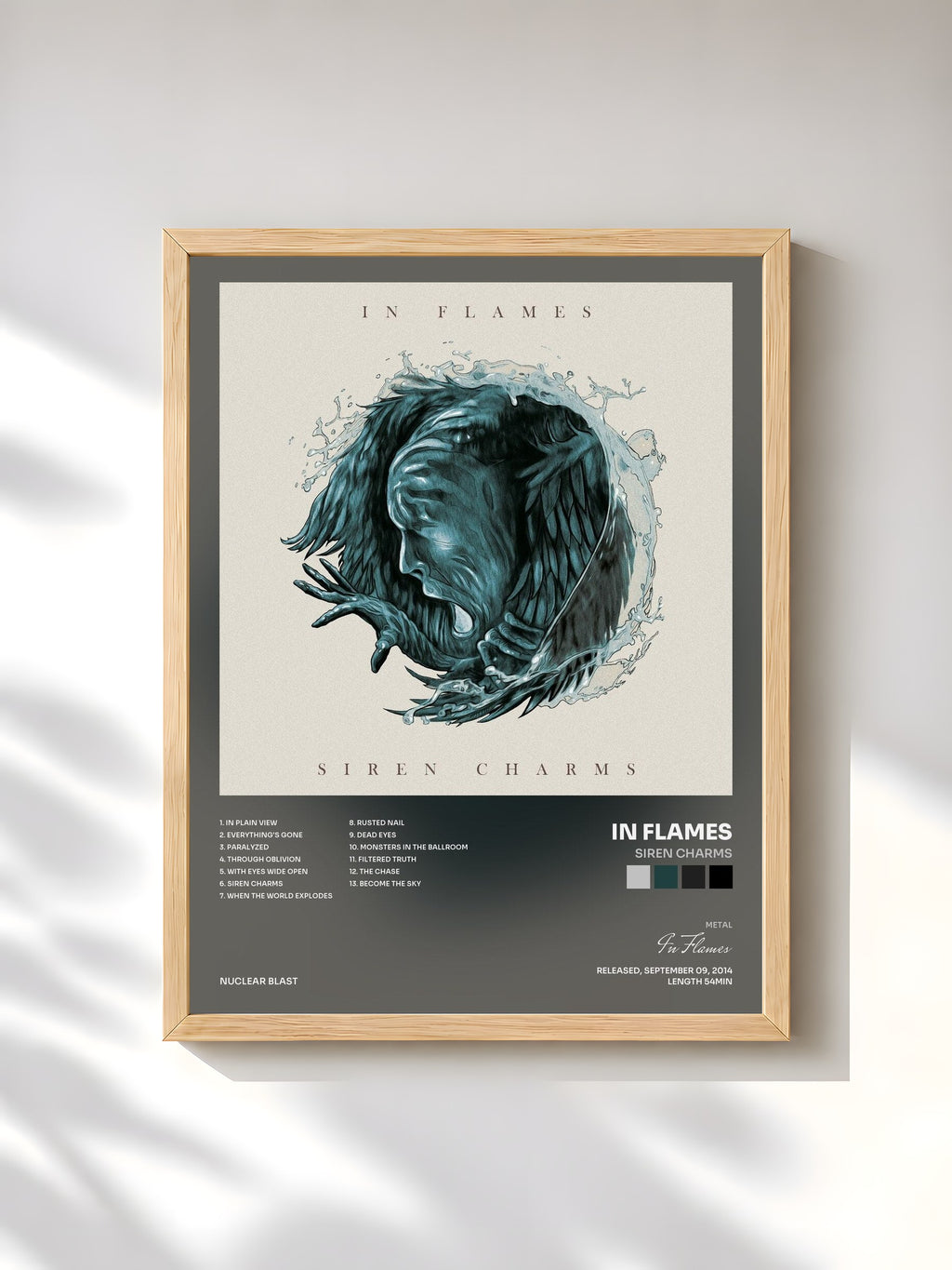 #bois Tableau de l'album Siren Charms de In Flames, cadre en bois brut, imprimé et encadré en France
