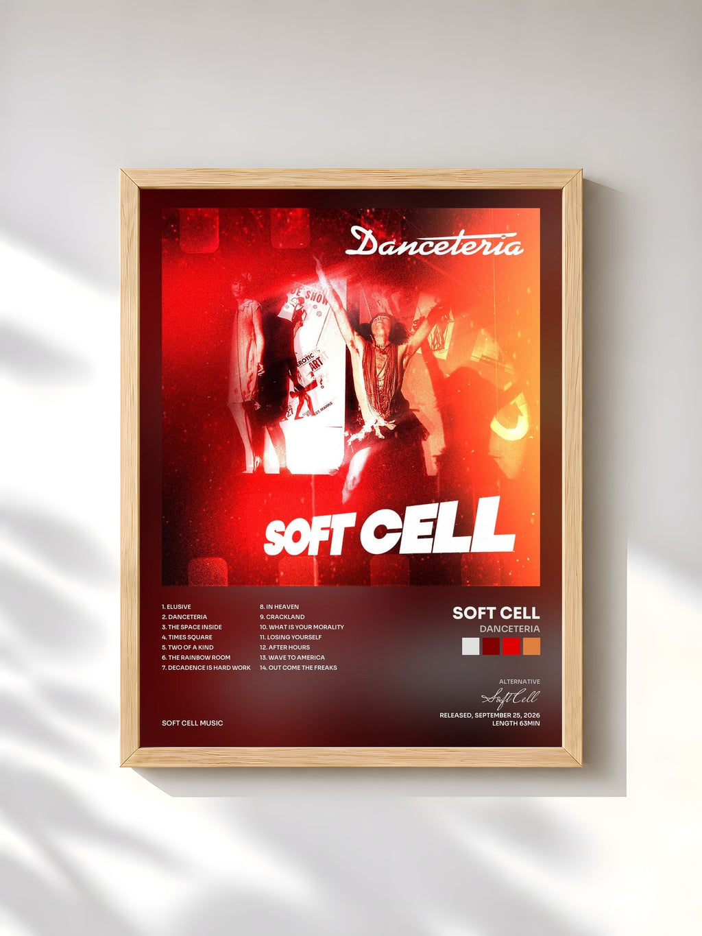 #bois Tableau de l'album Danceteria de Soft Cell, cadre en bois brut, imprimé et encadré en France