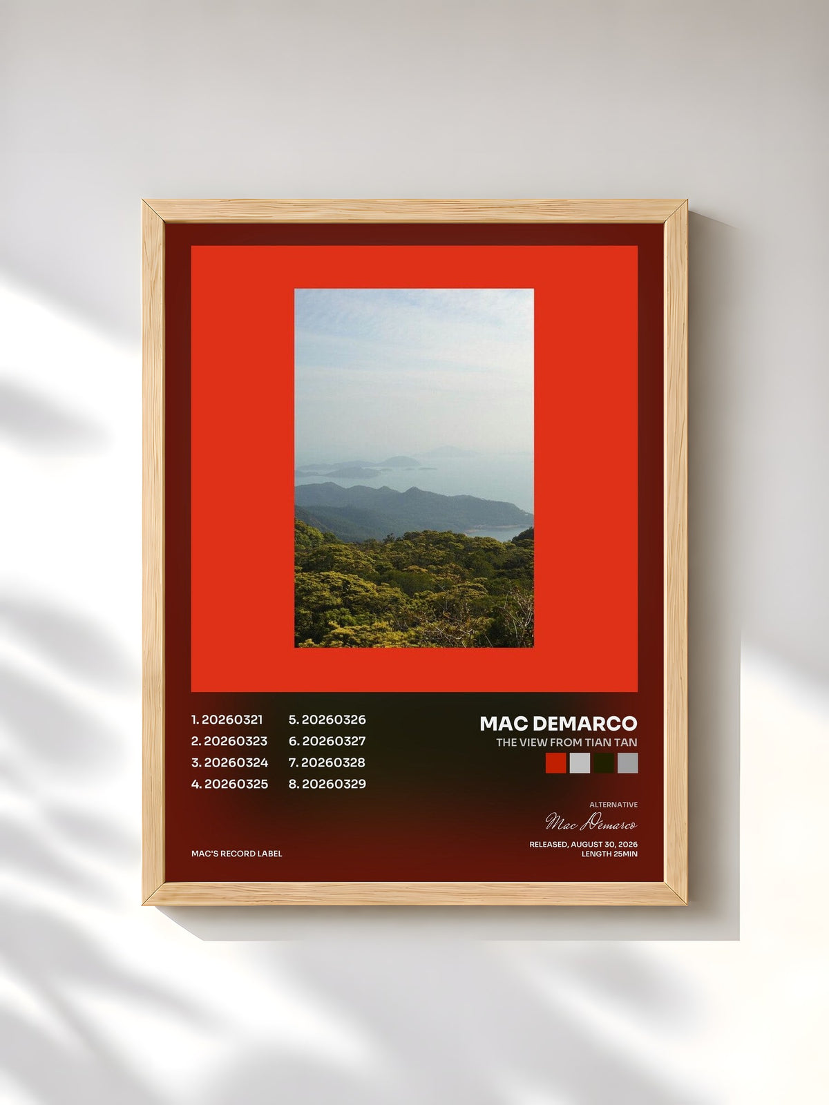 #bois Tableau de l'album The View From Tian Tan de Mac Demarco, cadre en bois brut, imprimé et encadré en France