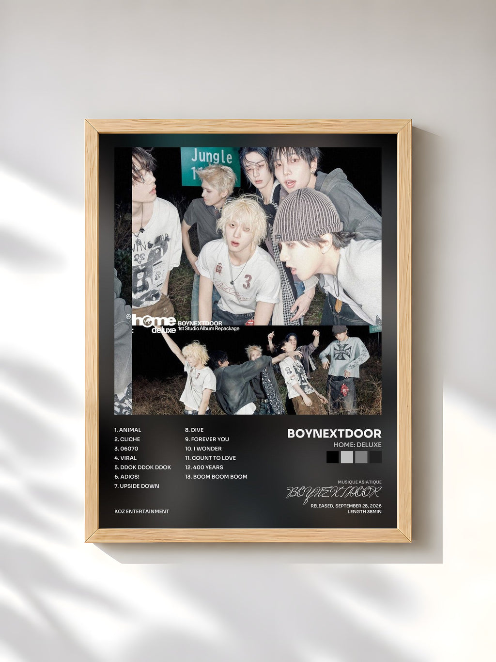 #bois Tableau de l'album HOME: DELUXE de BOYNEXTDOOR, cadre en bois brut, imprimé et encadré en France