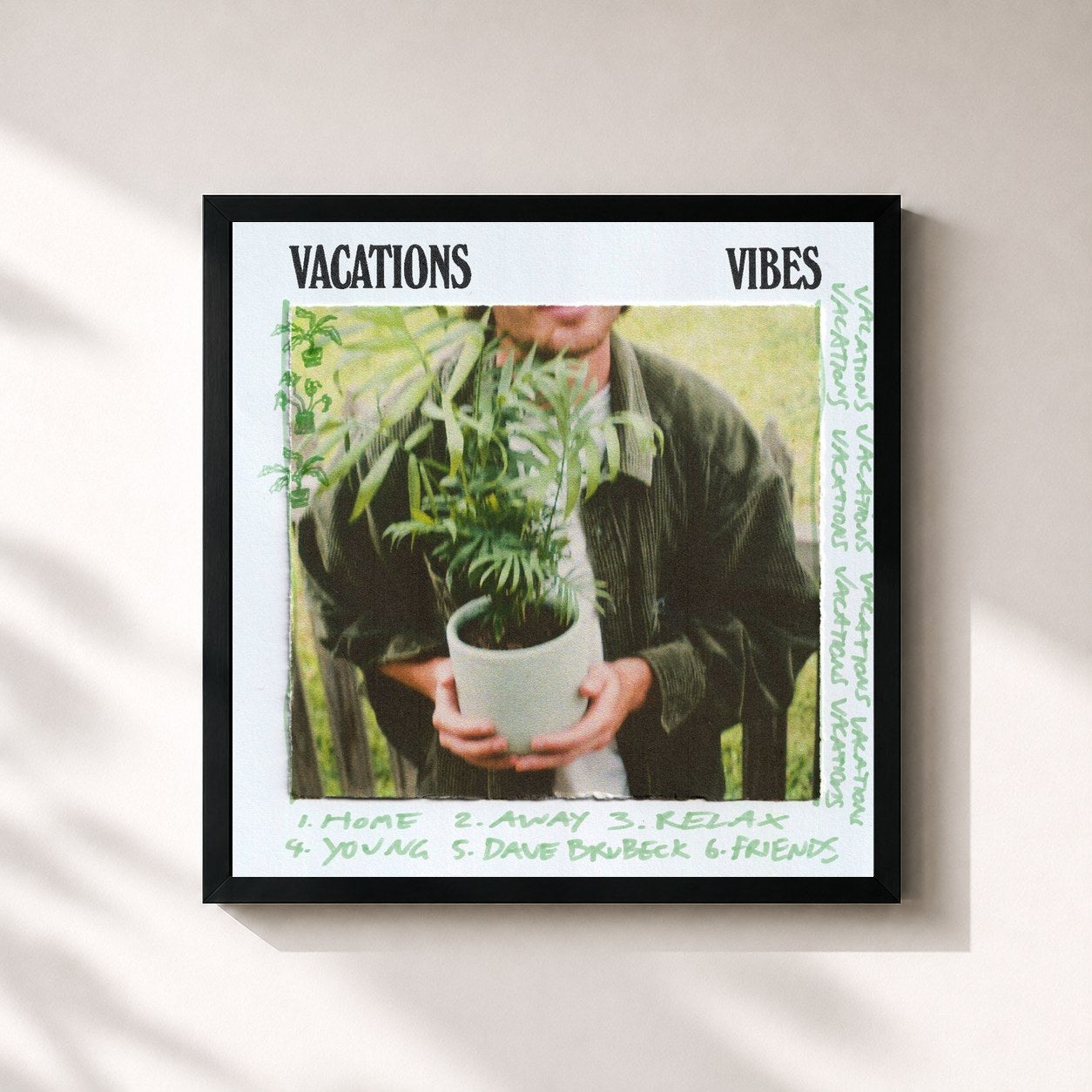 #noir Tableau carré de l'album Vibes de Vacations, cadre noir 32x32 cm