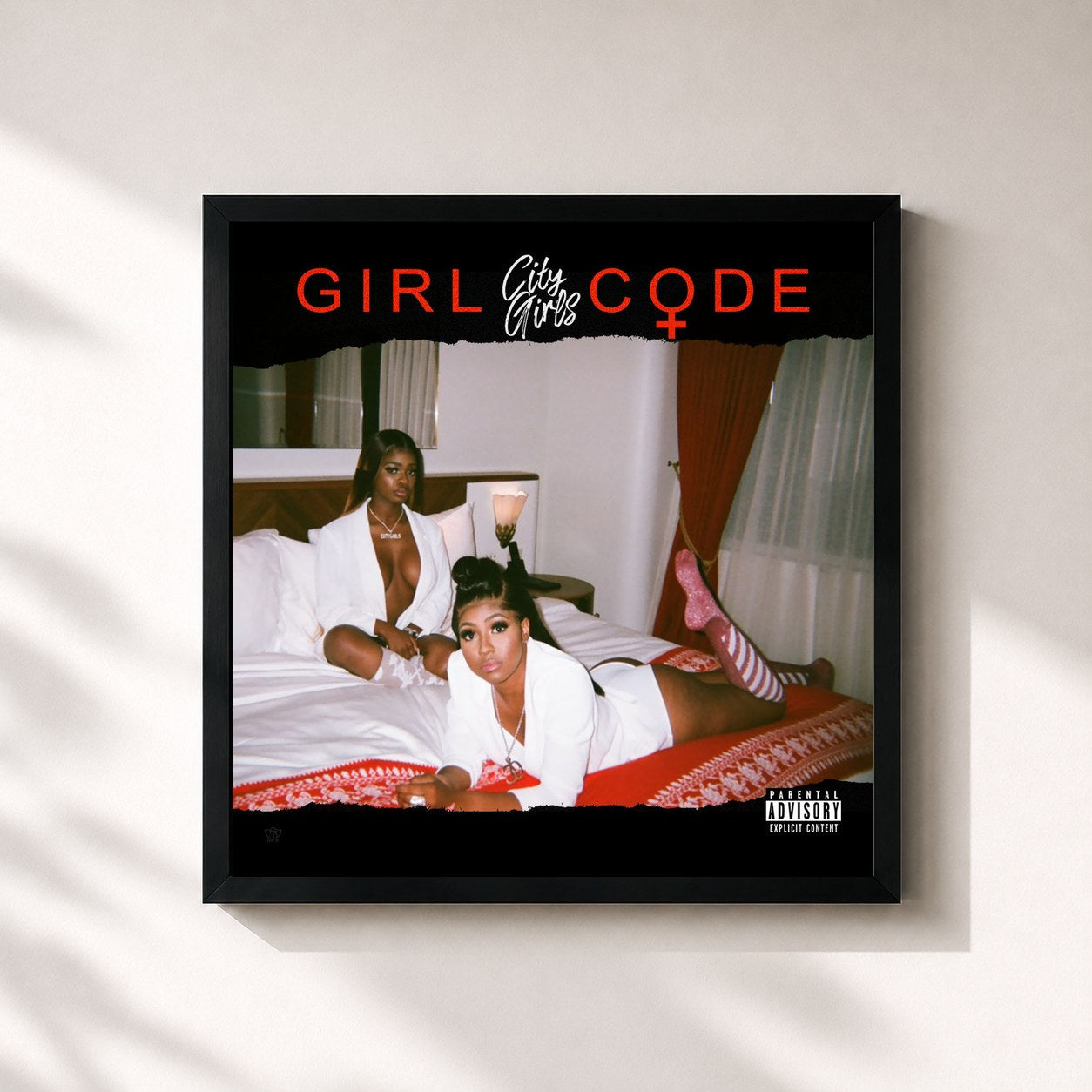 #noir Tableau carré de l'album Girl Code de City Girls, cadre noir 32x32 cm