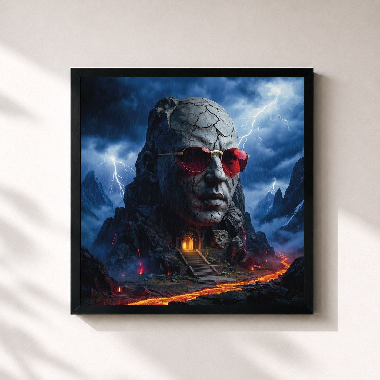 #noir Tableau carré de l'album Les Ultimes Marches de l'Empereur de Alkpote, cadre noir 32x32 cm