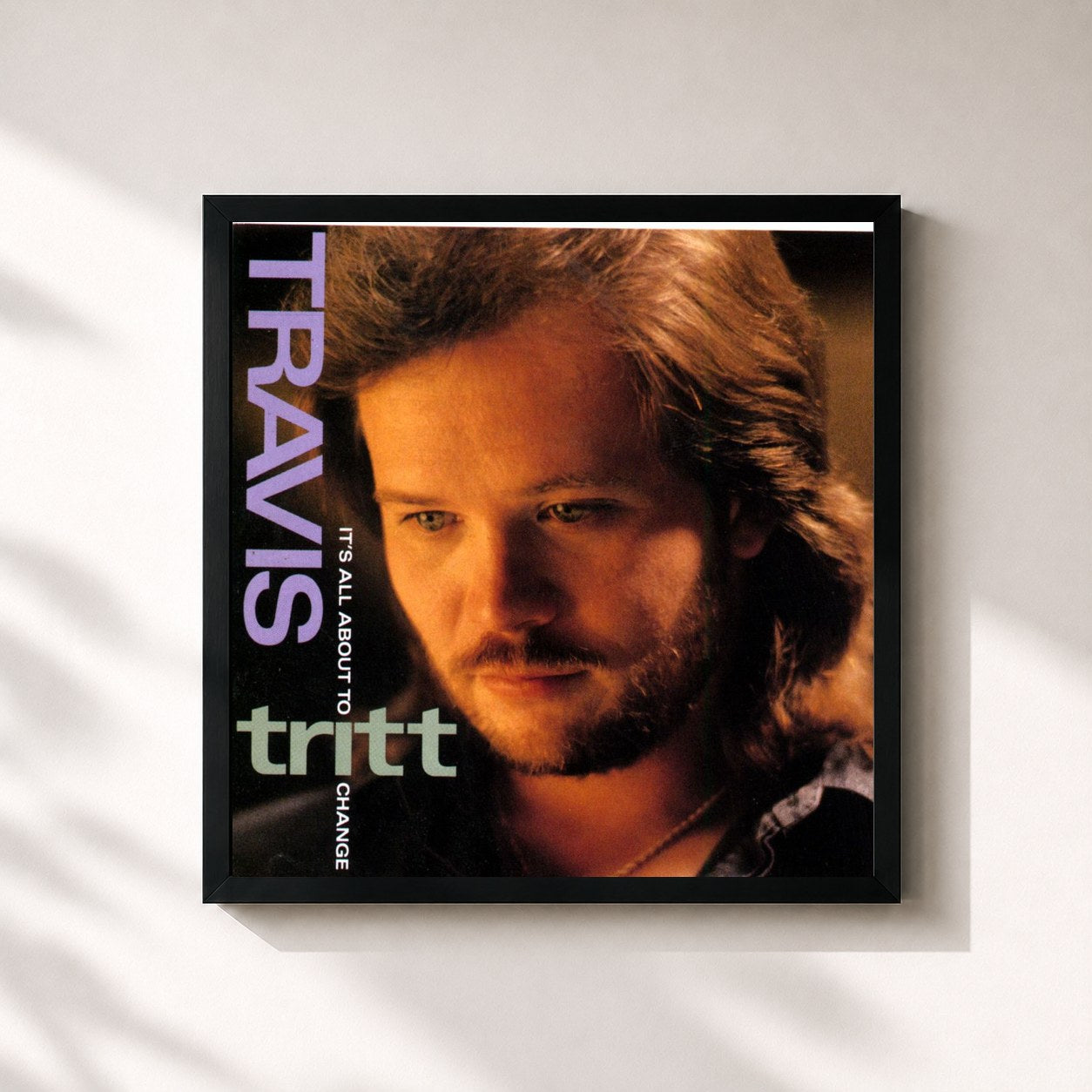 #noir Tableau carré de l'album It's All About to Change de Travis Tritt, cadre noir 32x32 cm