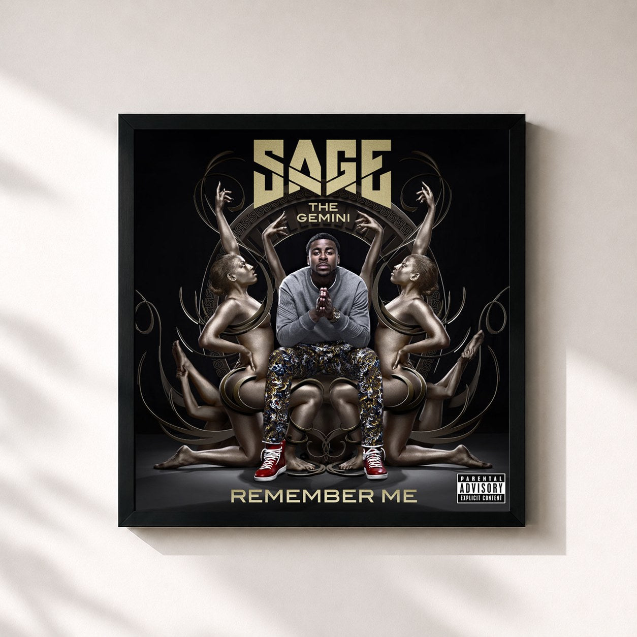 #noir Tableau carré de l'album Remember Me de Sage The Gemini, cadre noir 32x32 cm