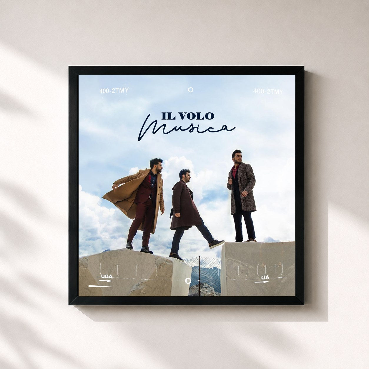 #noir Tableau carré de l'album Musica de Il Volo, cadre noir 32x32 cm