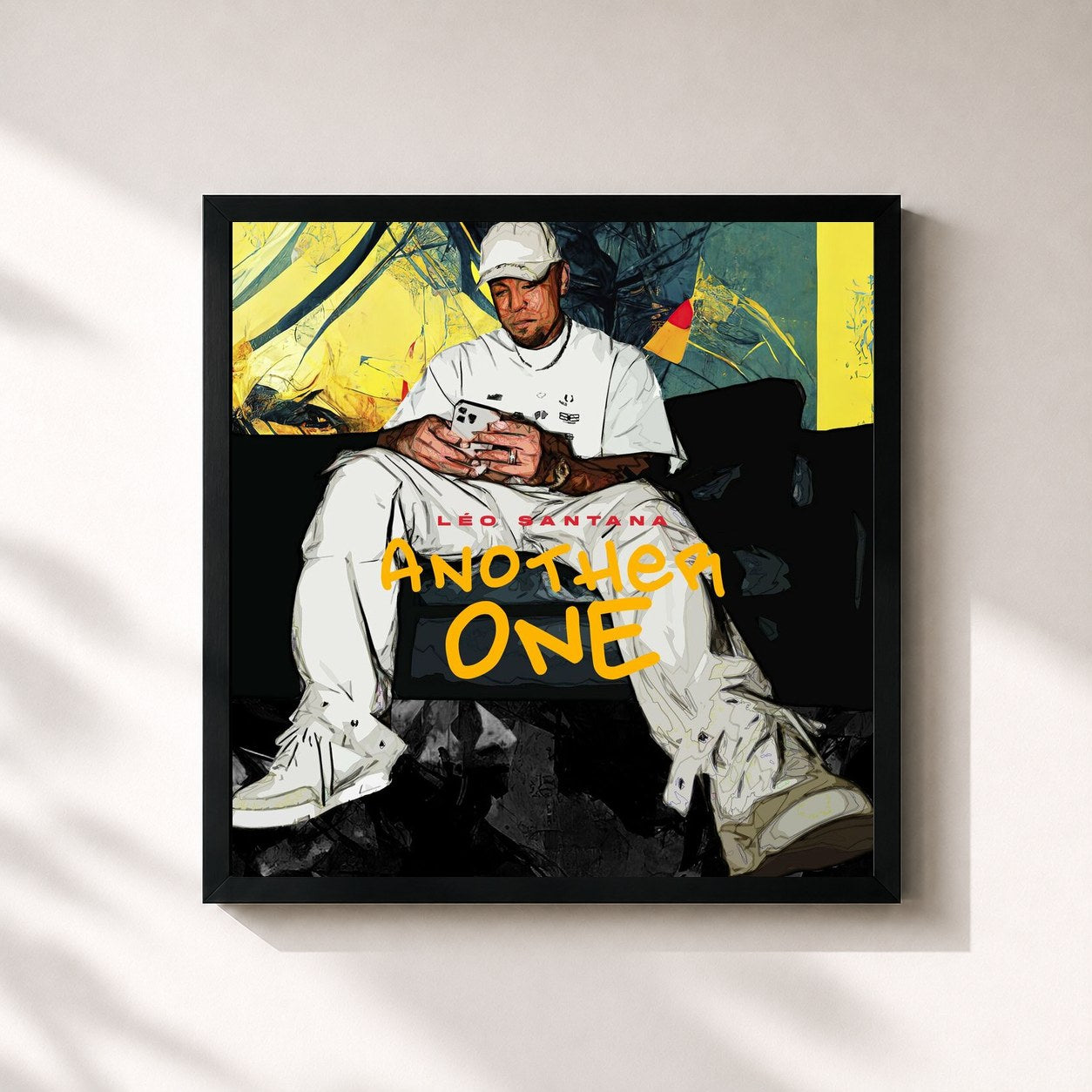 #noir Tableau carré de l'album Another One de Léo Santana, cadre noir 32x32 cm