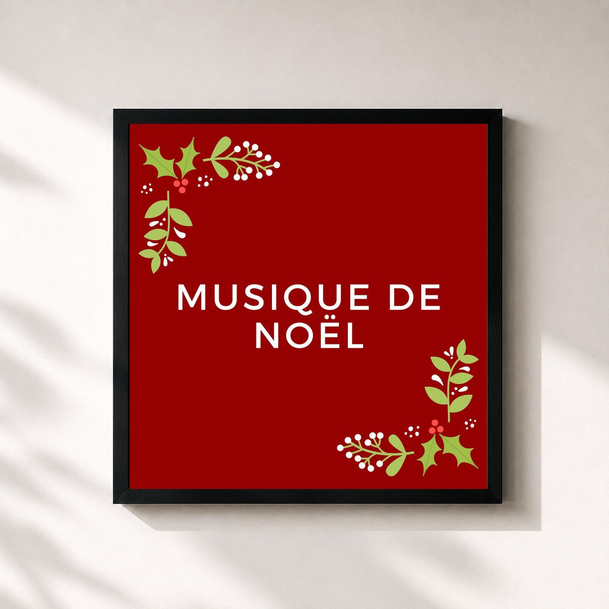 #noir Tableau carré de l'album Musique De Noël de Chansons de Noel, cadre noir 32x32 cm