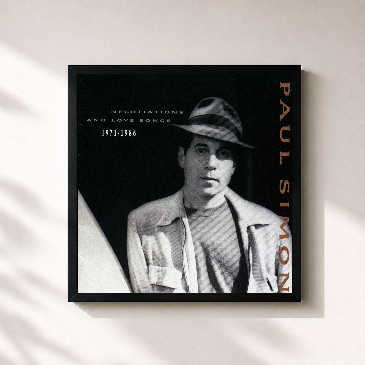#noir Tableau carré de l'album Negotiations And Love Songs 1971-1986 de Paul Simon, cadre noir 32x32 cm