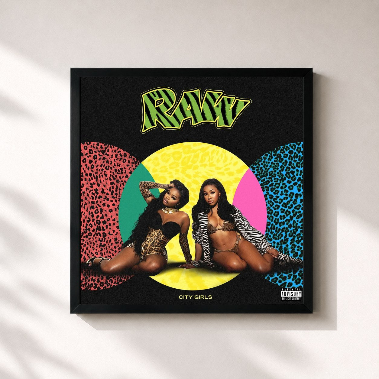 #noir Tableau carré de l'album RAW de City Girls, cadre noir 32x32 cm