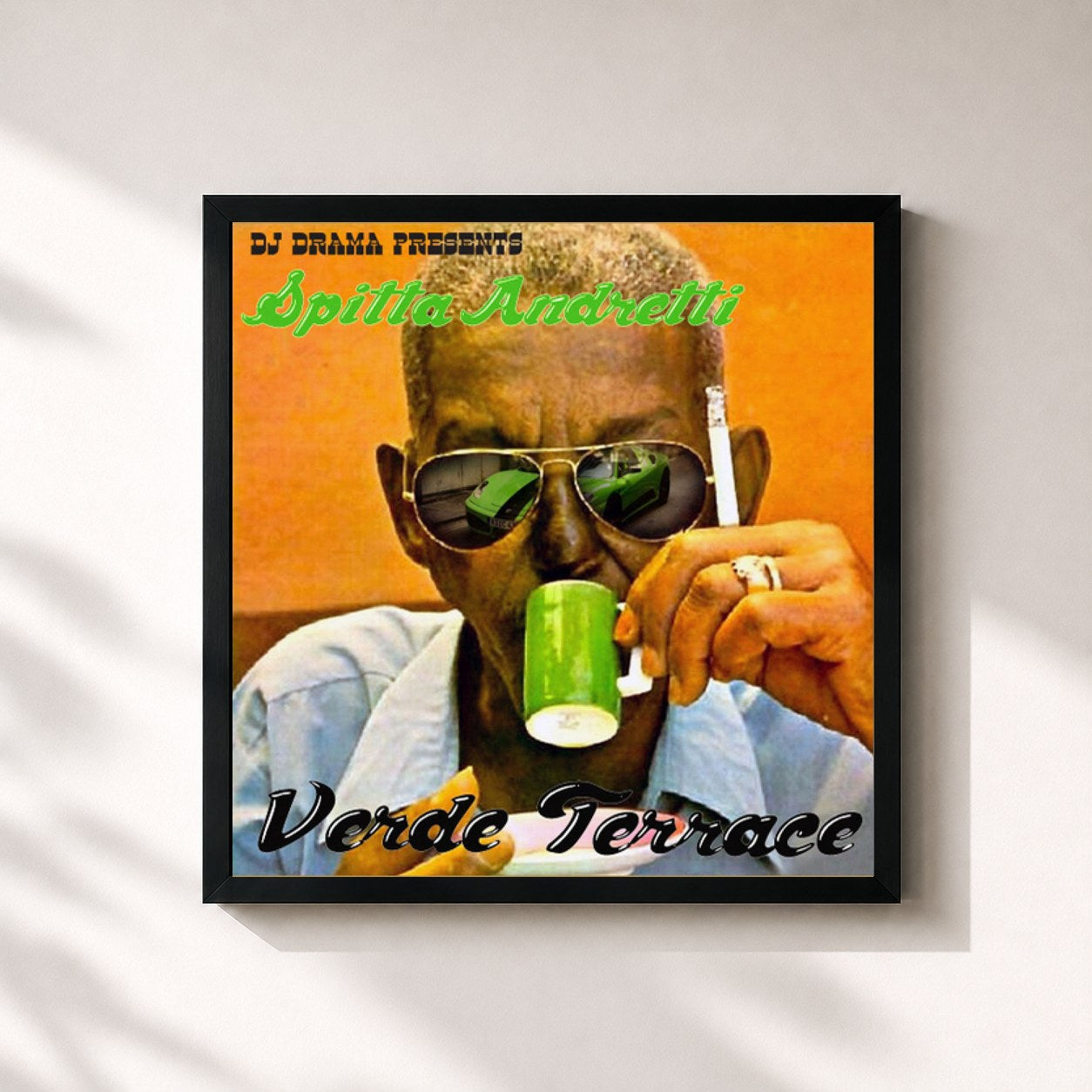 #noir Tableau carré de l'album Verda Terrace de Dj Drama, cadre noir 32x32 cm