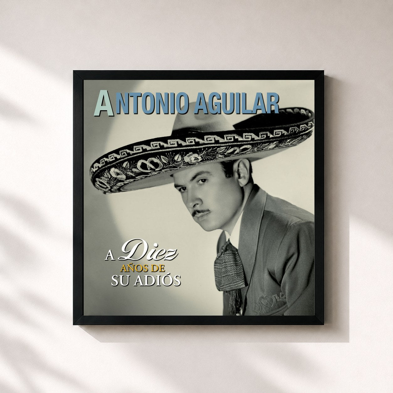 #noir Tableau carré de l'album A Diez Años De Su Adiós de Antonio Aguilar, cadre noir 32x32 cm