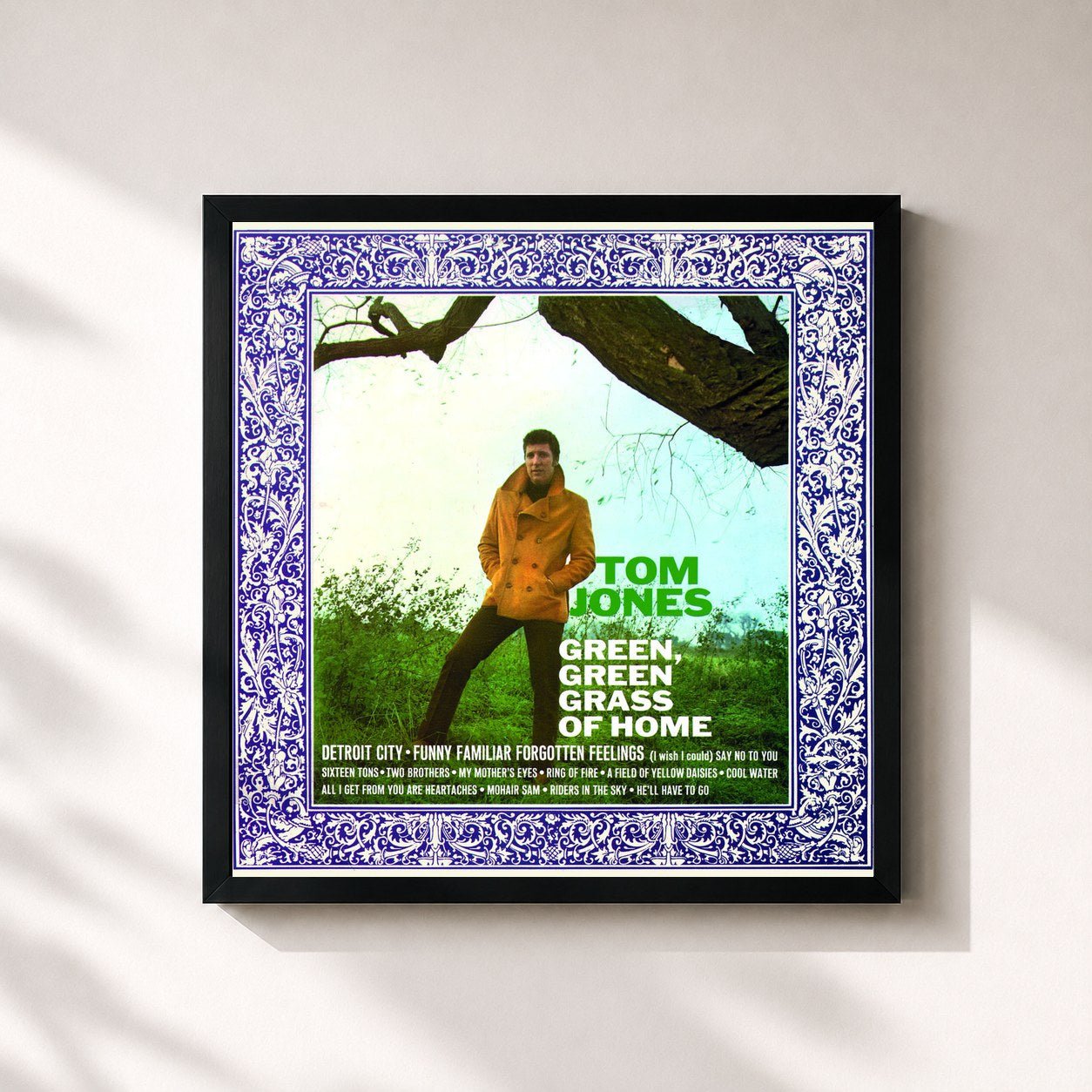 #noir Tableau carré de l'album Green, Green Grass Of Home de Tom Jones, cadre noir 32x32 cm