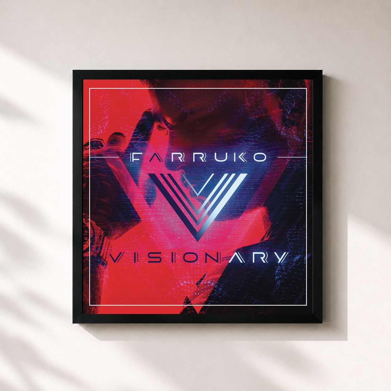#noir Tableau carré de l'album Visionary de Farruko, cadre noir 32x32 cm