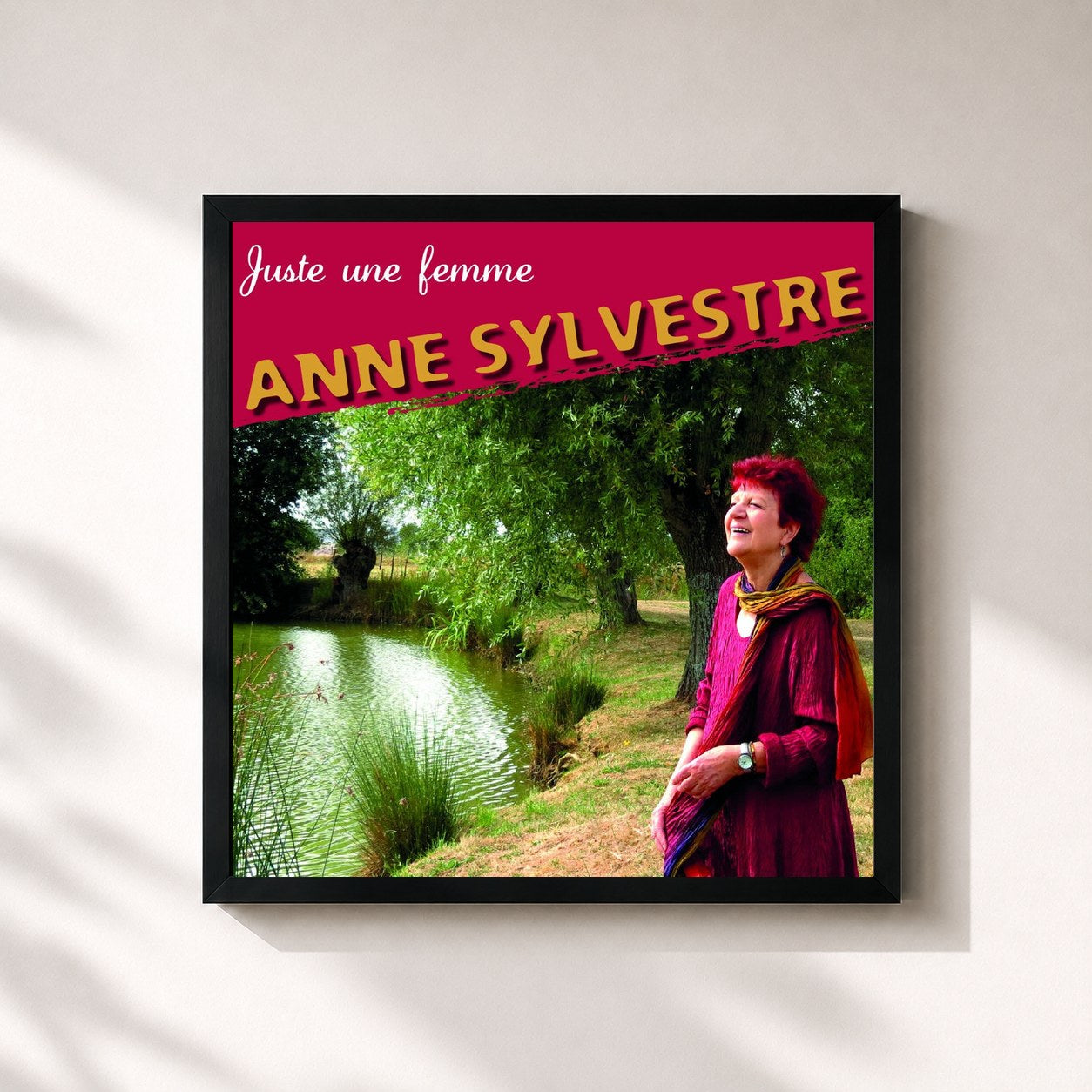 #noir Tableau carré de l'album Juste une femme de Anne Sylvestre, cadre noir 32x32 cm
