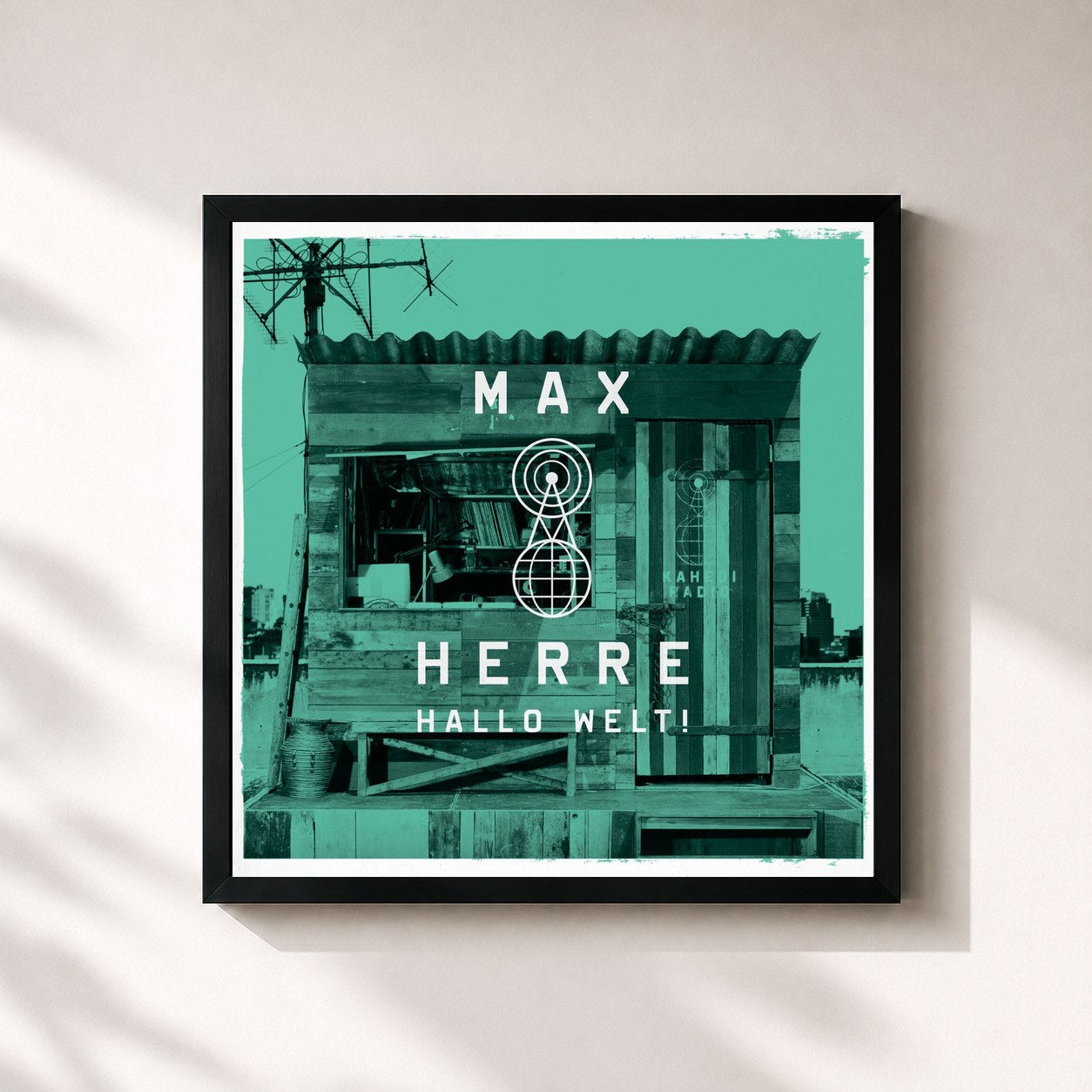 #noir Tableau carré de l'album Hallo Welt! de Max Herre, cadre noir 32x32 cm