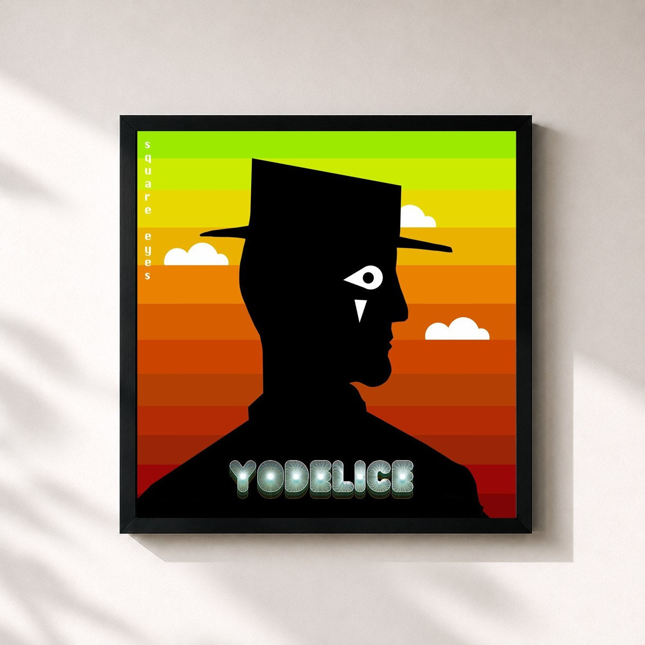 #noir Tableau carré de l'album Square Eyes de Yodelice, cadre noir 32x32 cm