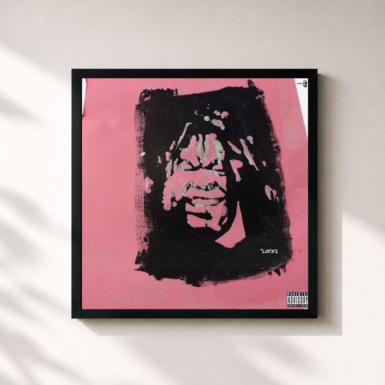 #noir Tableau carré de l'album Watch My Back de Lucki, cadre noir 32x32 cm