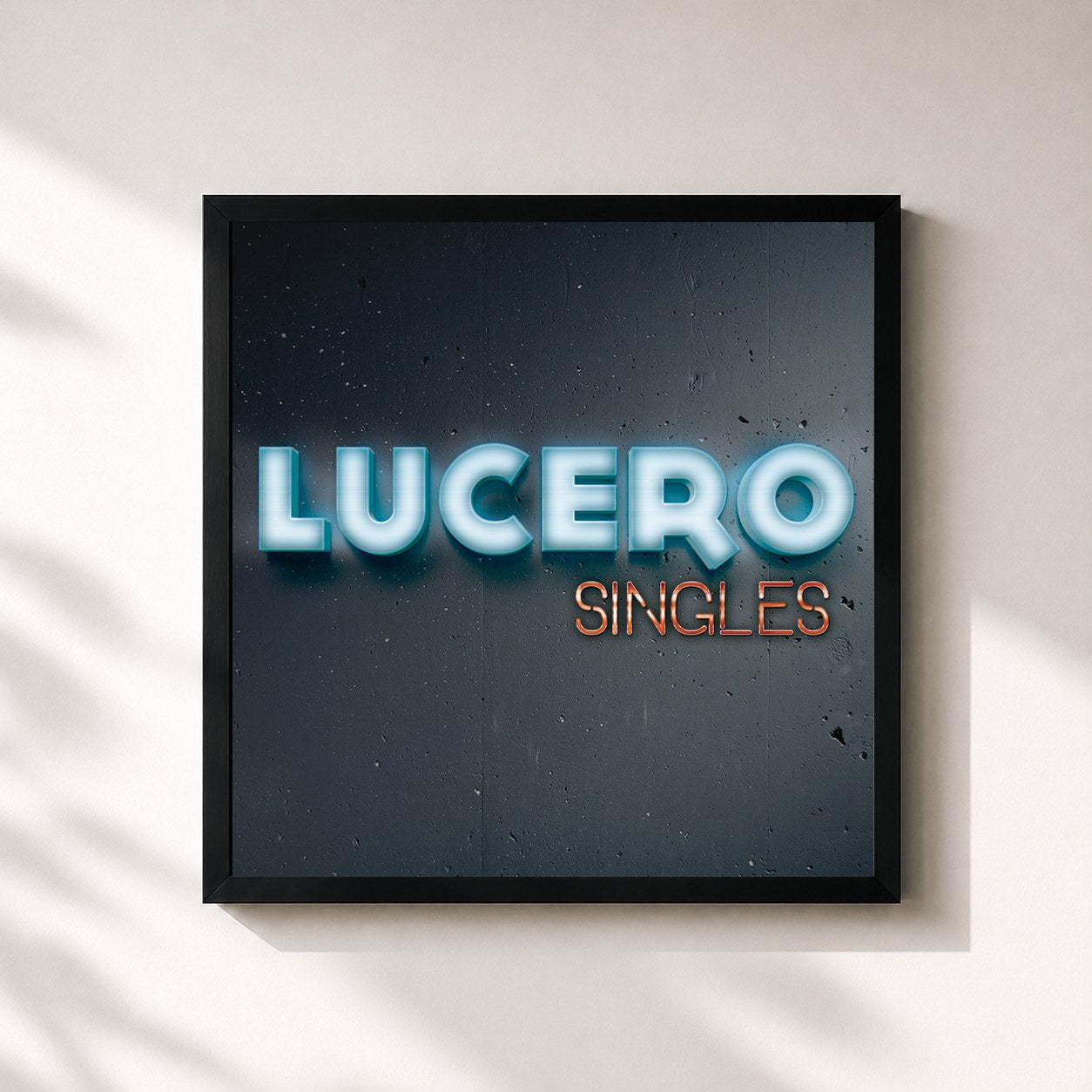 #noir Tableau carré de l'album Singles de Lucero, cadre noir 32x32 cm