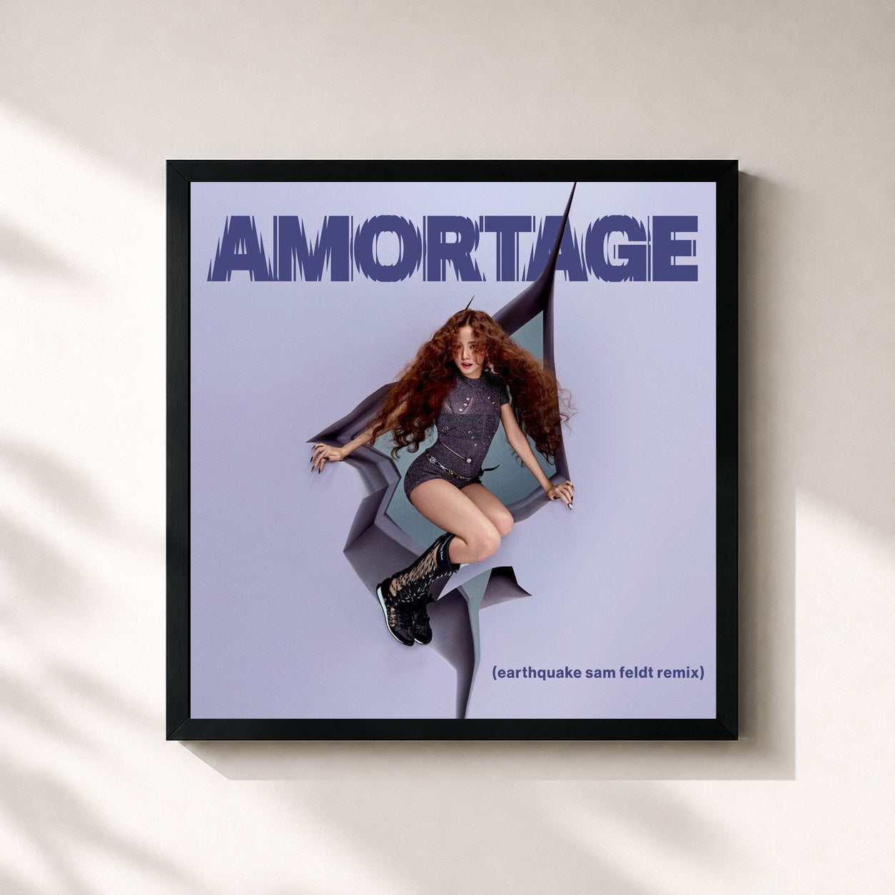 #noir Tableau carré de l'album earthquake (Sam Feldt remix) de JISOO, cadre noir 32x32 cm