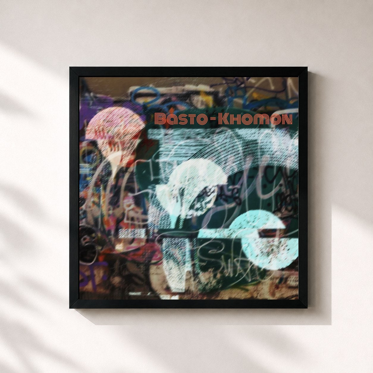 #noir Tableau carré de l'album Khomon de Basto, cadre noir 32x32 cm