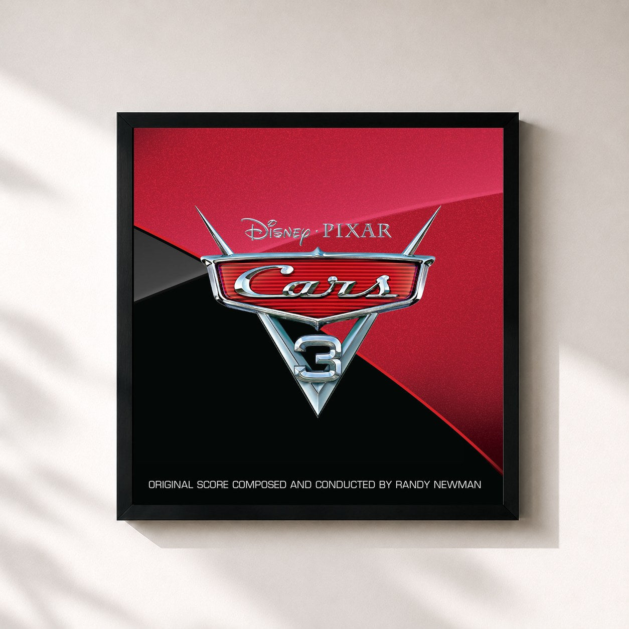 #noir Tableau carré de l'album Cars 3 (Original Score) de Randy Newman, cadre noir 32x32 cm