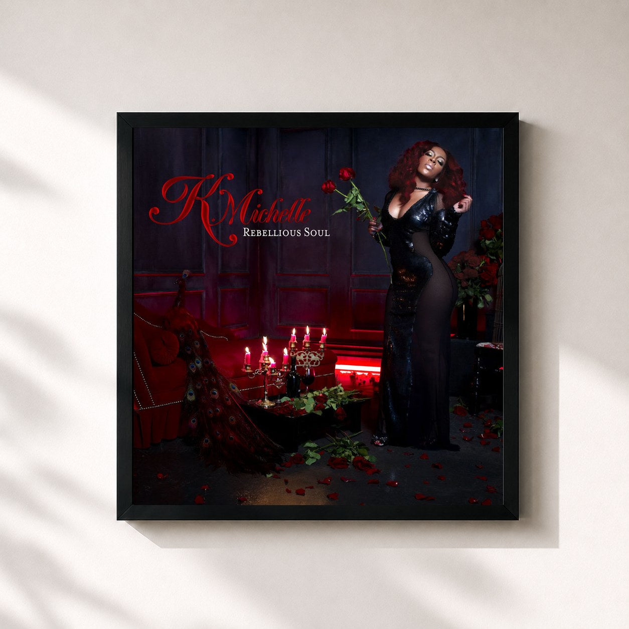 #noir Tableau carré de l'album Rebellious Soul de K. Michelle, cadre noir 32x32 cm