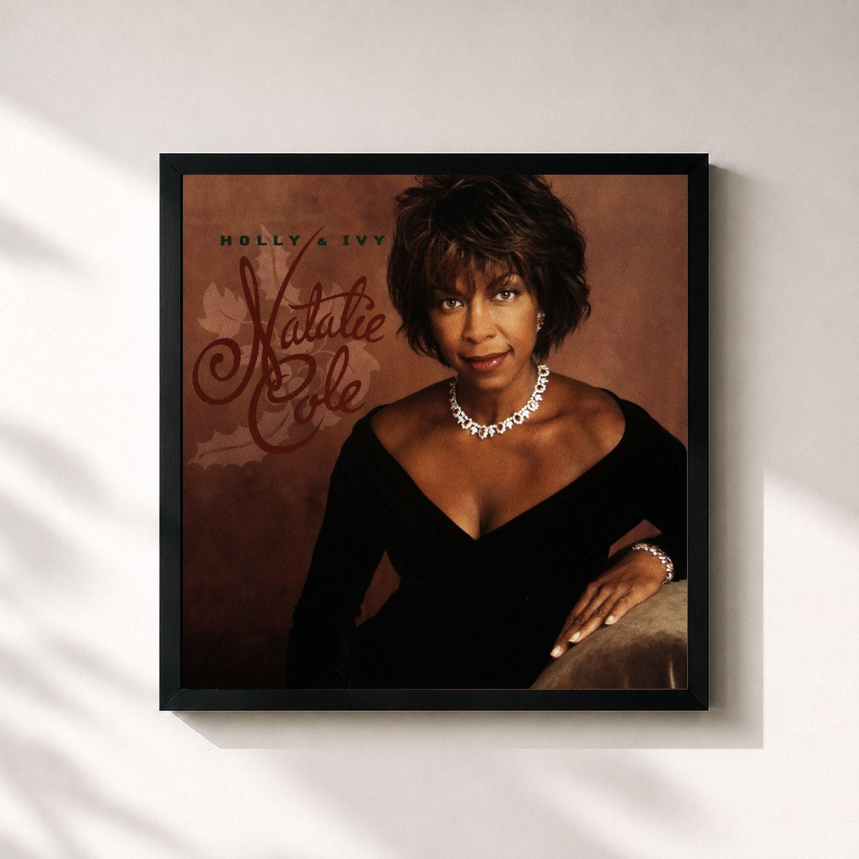 #noir Tableau carré de l'album Holly & Ivy de Natalie Cole, cadre noir 32x32 cm