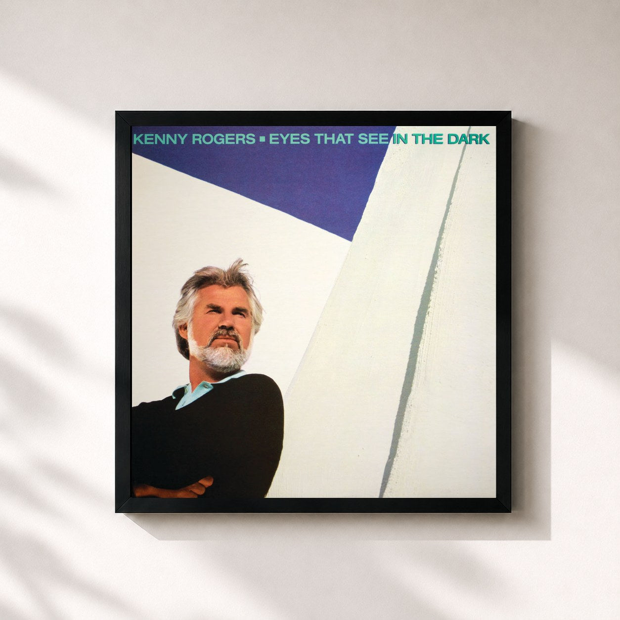 #noir Tableau carré de l'album Eyes That See In The Dark de Kenny Rogers, cadre noir 32x32 cm