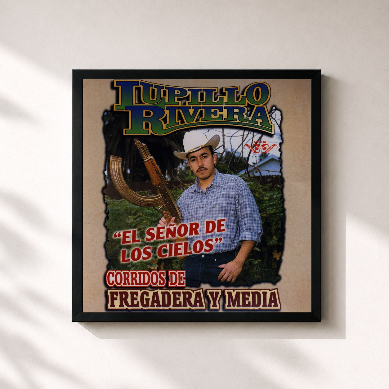 #noir Tableau carré de l'album Corridos De Fregadera Y Media de Lupillo Rivera, cadre noir 32x32 cm