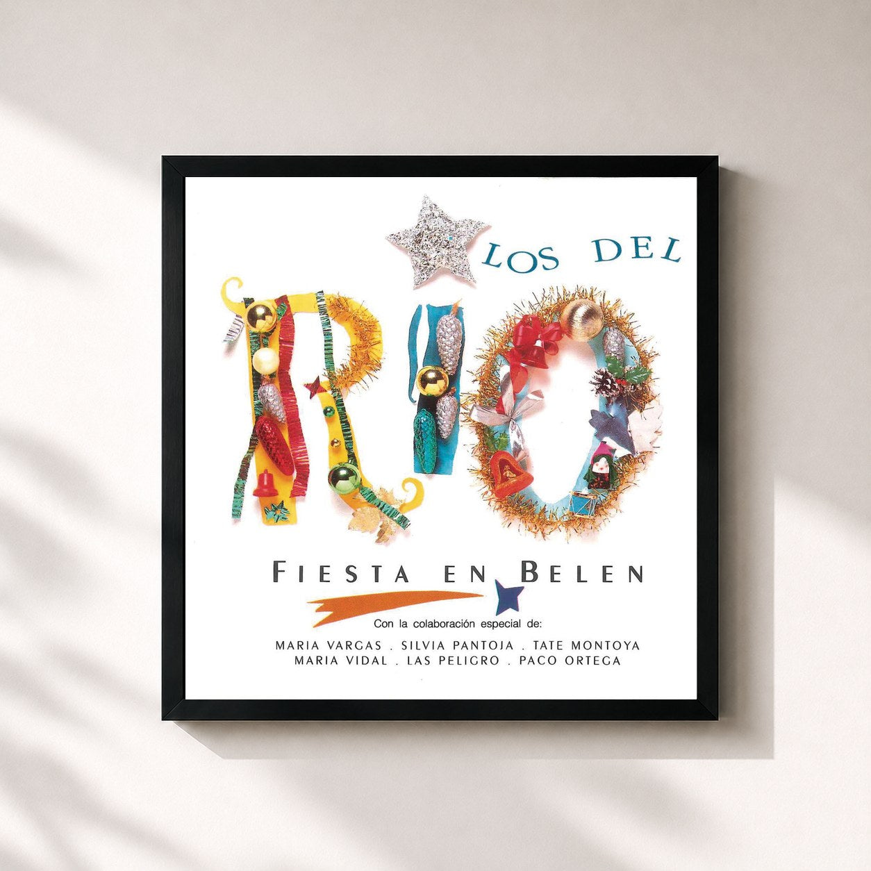 #noir Tableau carré de l'album Fiesta en Belen de Los Del Río, cadre noir 32x32 cm