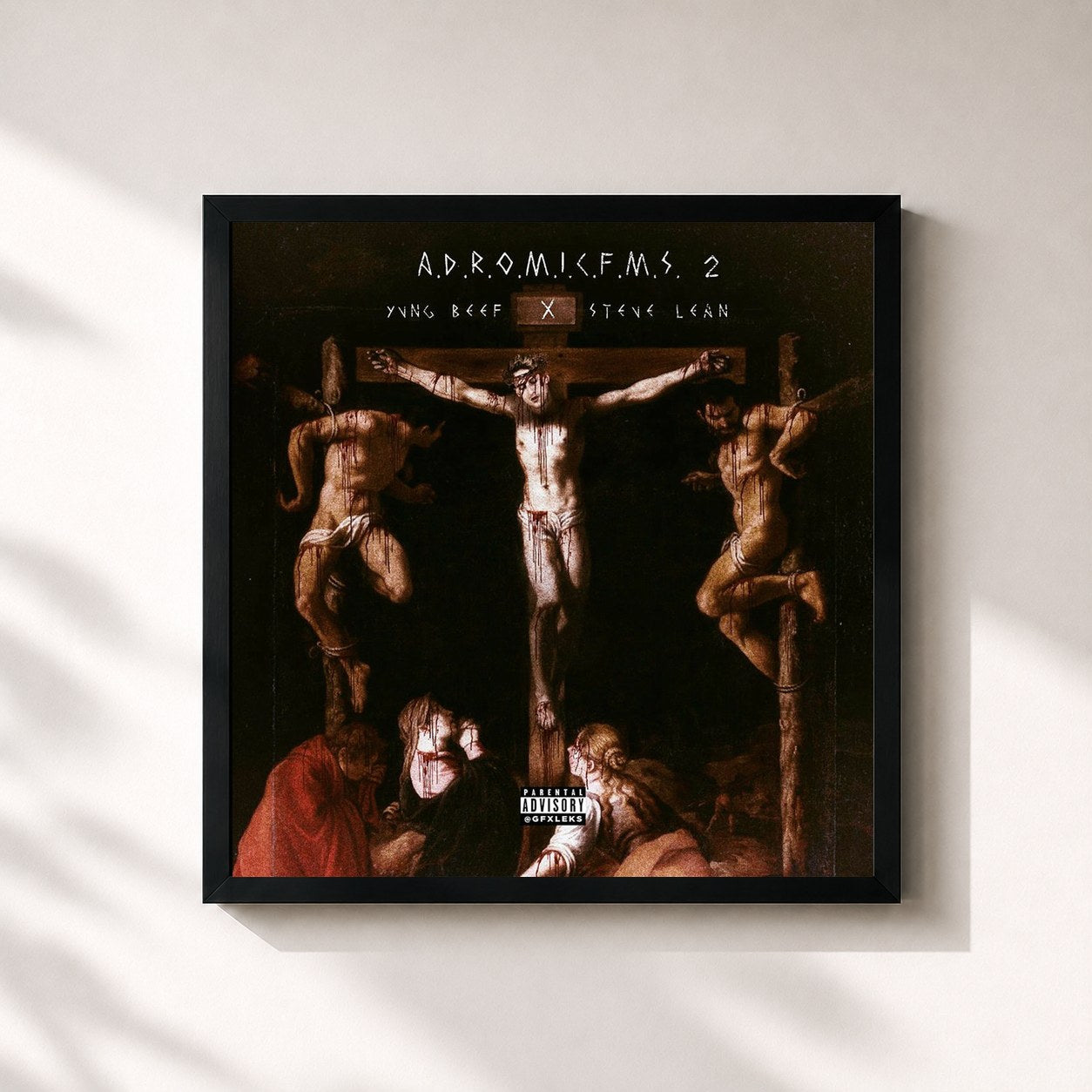 #noir Tableau carré de l'album A.D.R.O.M.I.C.F.M.S. 2 de Yung Beef, cadre noir 32x32 cm