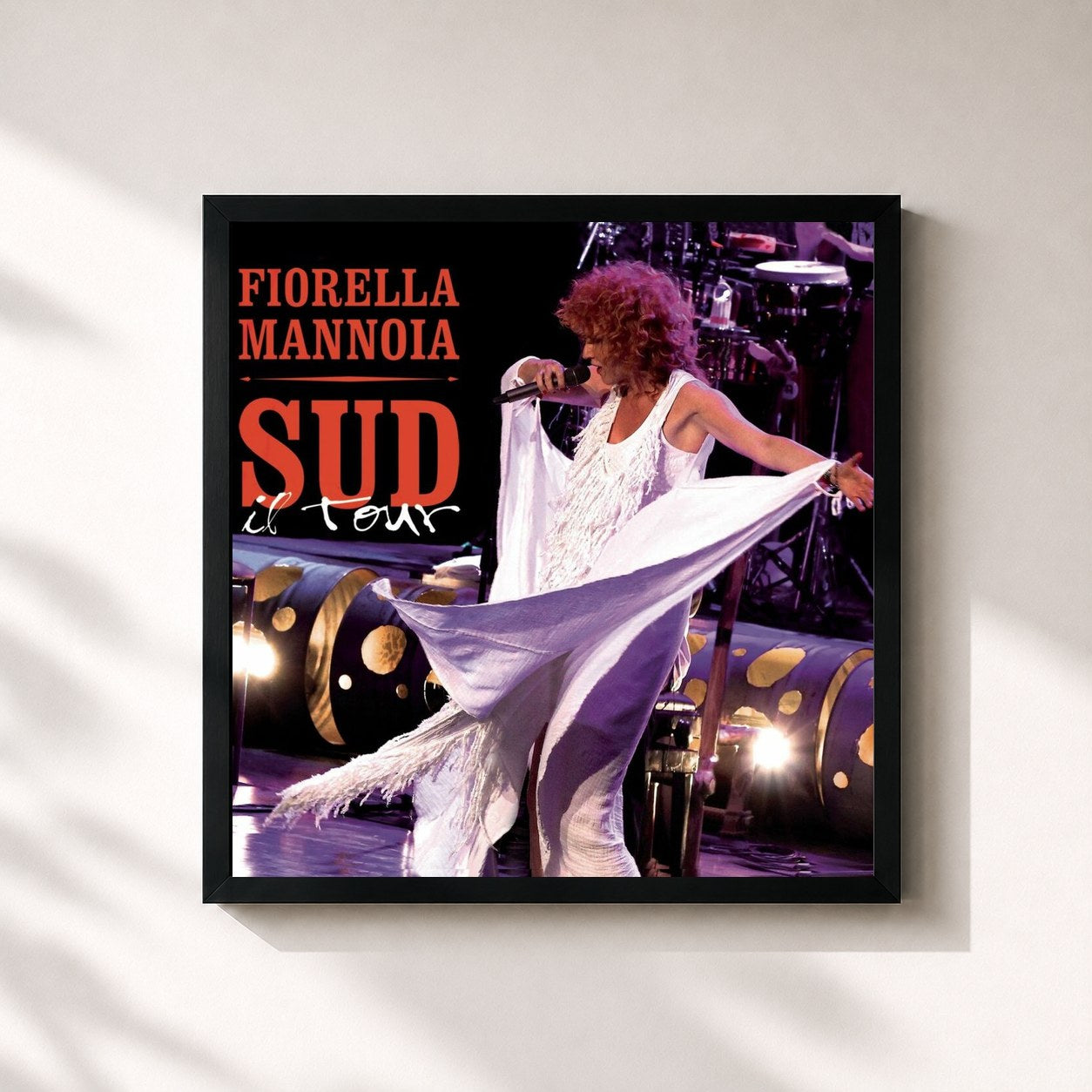 #noir Tableau carré de l'album Sud il Tour de Fiorella Mannoia, cadre noir 32x32 cm