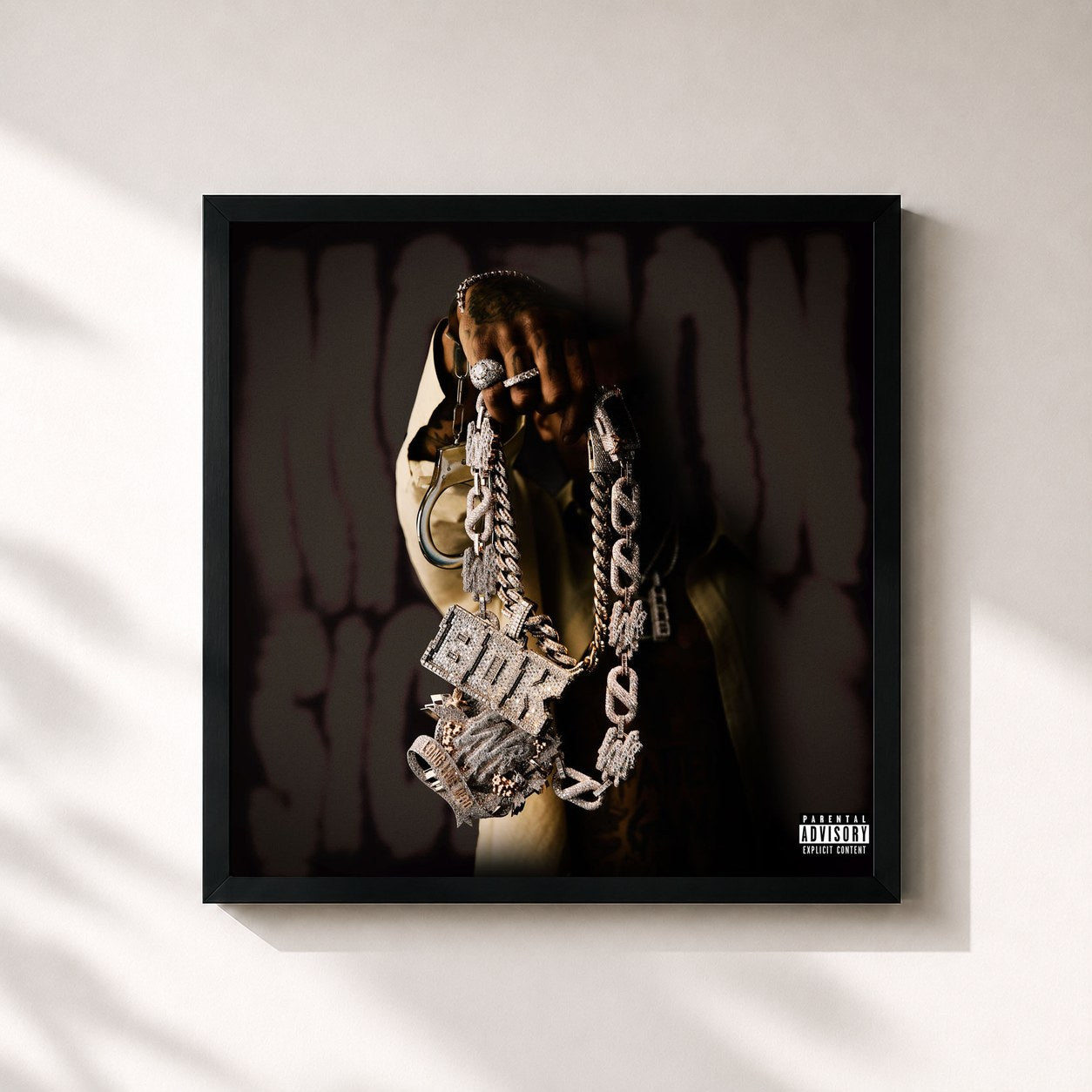 #noir Tableau carré de l'album Motion Sickness de Fredo, cadre noir 32x32 cm