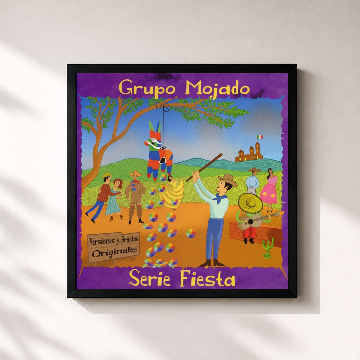 #noir Tableau carré de l'album Serie Fiesta de Grupo Mojado, cadre noir 32x32 cm