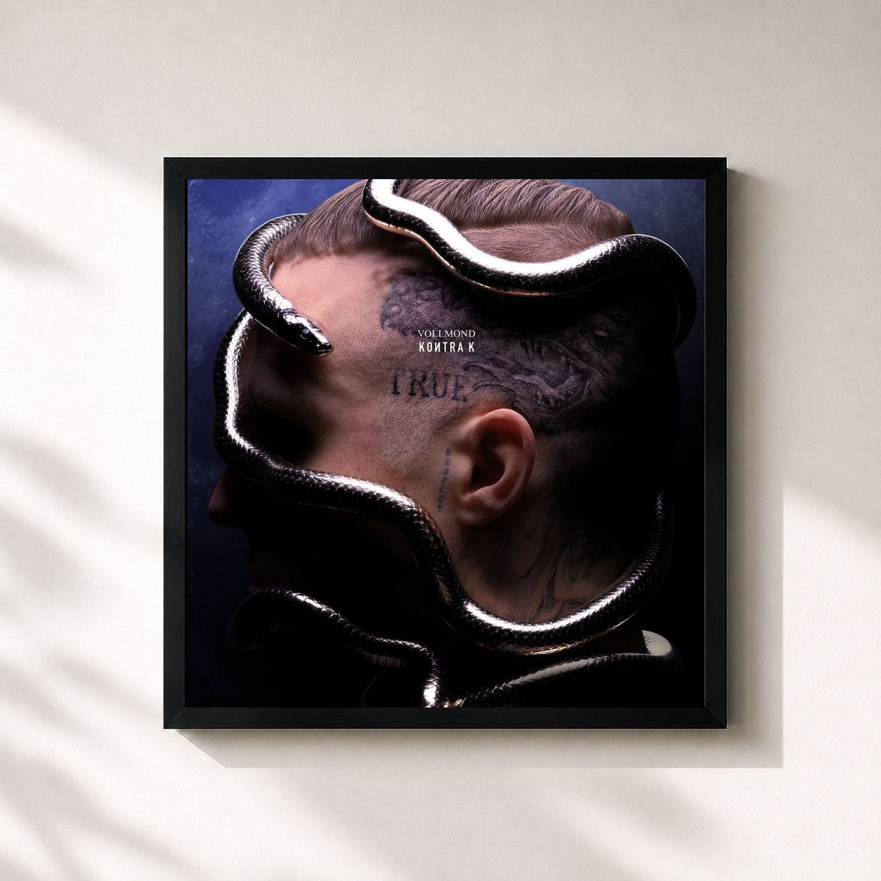 #noir Tableau carré de l'album Vollmond de Kontra K, cadre noir 32x32 cm