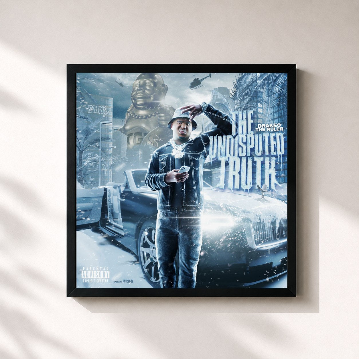 #noir Tableau carré de l'album THE UNDISPUTED TRUTH de Drakeo the Ruler, cadre noir 32x32 cm