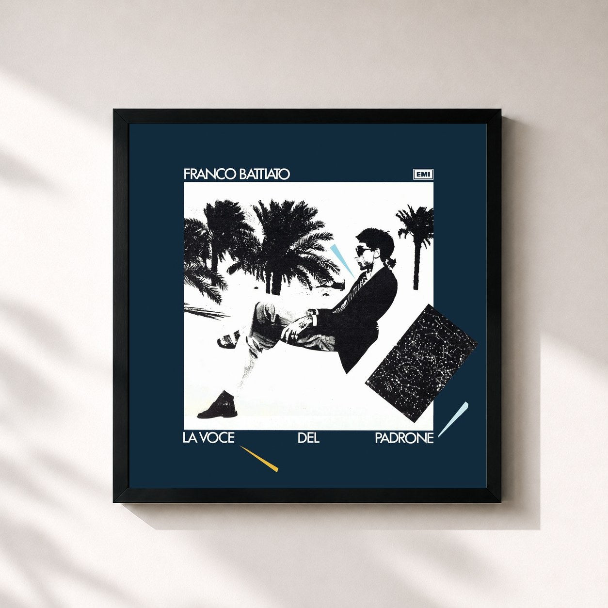 #noir Tableau carré de l'album La Voce Del Padrone de Franco Battiato, cadre noir 32x32 cm