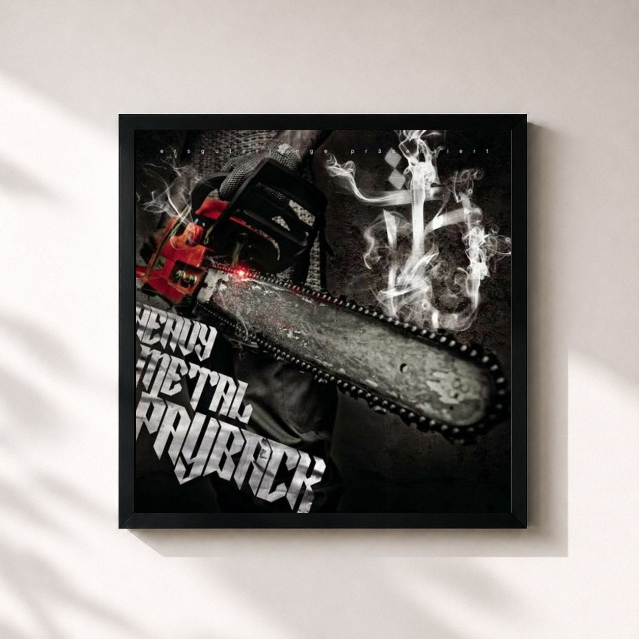 #noir Tableau carré de l'album Heavy Metal Payback de Bushido, cadre noir 32x32 cm