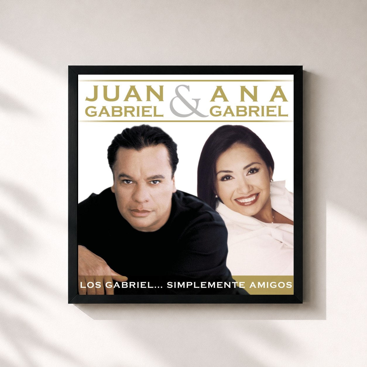 #noir Tableau carré de l'album SIMPLEMENTE AMIGOS de Juan Gabriel, cadre noir 32x32 cm