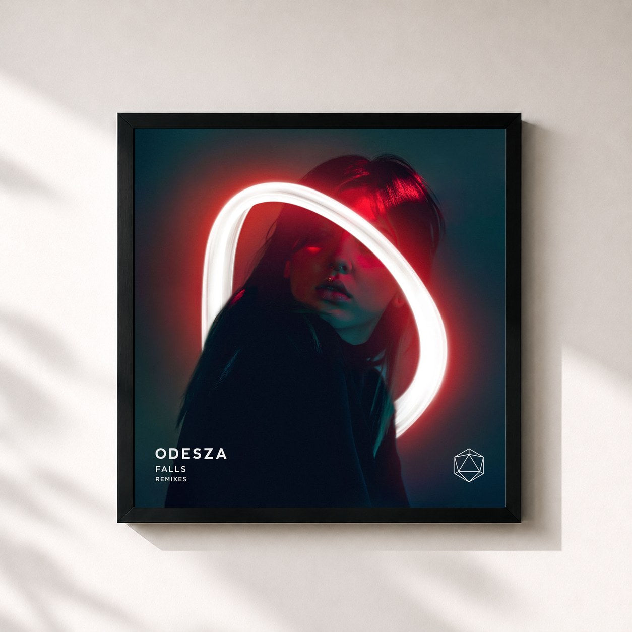 #noir Tableau carré de l'album Falls Remixes de ODESZA, cadre noir 32x32 cm
