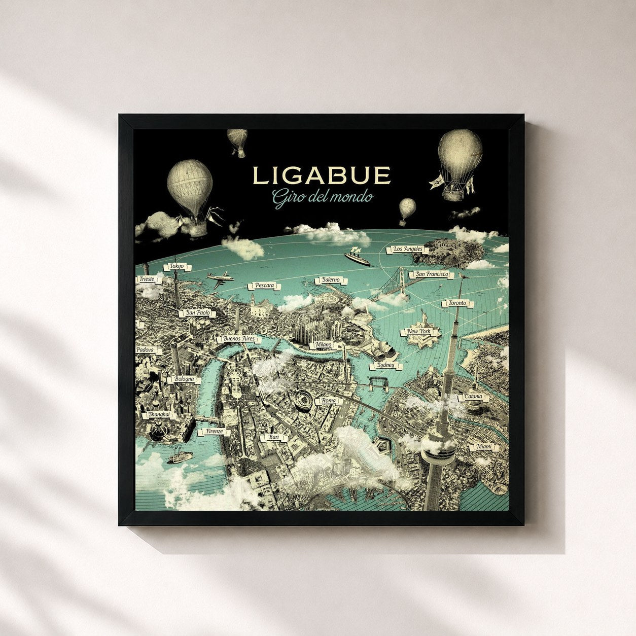 #noir Tableau carré de l'album Giro del mondo (Deluxe) de Ligabue, cadre noir 32x32 cm