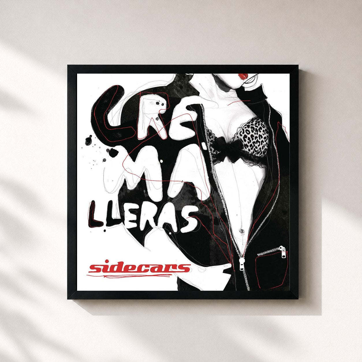 #noir Tableau carré de l'album Cremalleras de Sidecars, cadre noir 32x32 cm