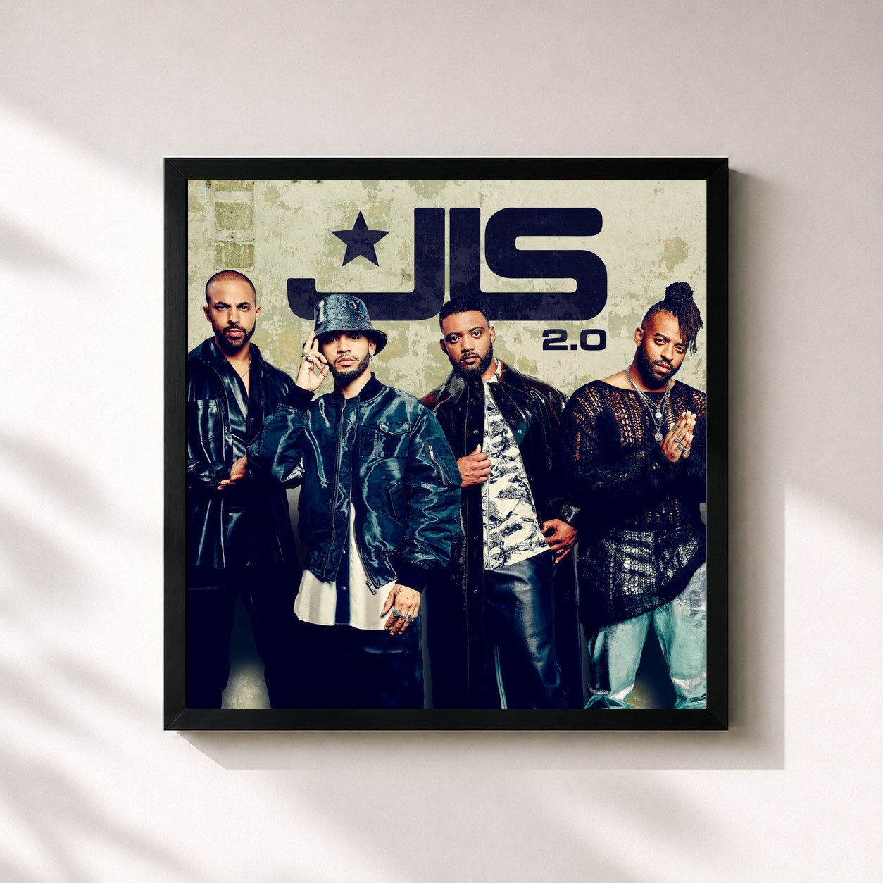 #noir Tableau carré de l'album 2.0 de JLS, cadre noir 32x32 cm