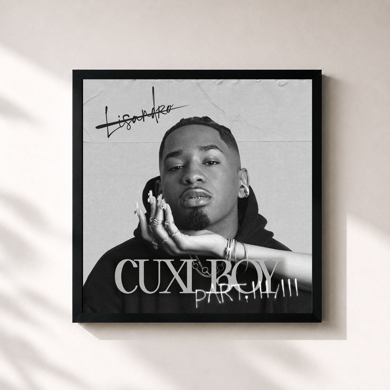 #noir Tableau carré de l'album CUXI BOY PART III de Lisandro Cuxi, cadre noir 32x32 cm