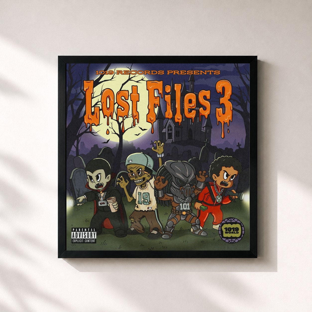 #noir Tableau carré de l'album Lost Files 3 de 1019, cadre noir 32x32 cm