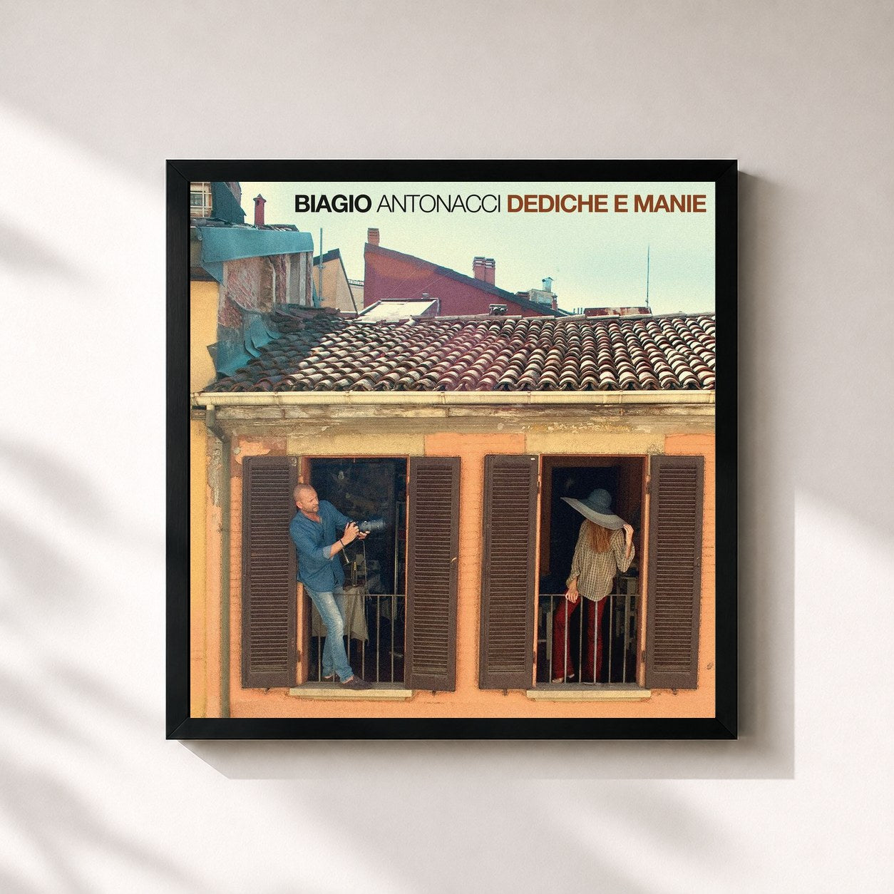 #noir Tableau carré de l'album Dediche e Manie de Biagio Antonacci, cadre noir 32x32 cm