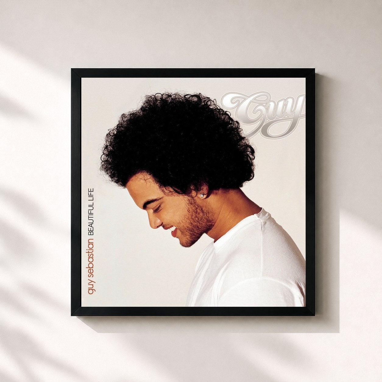#noir Tableau carré de l'album Beautiful Life de Guy Sebastian, cadre noir 32x32 cm