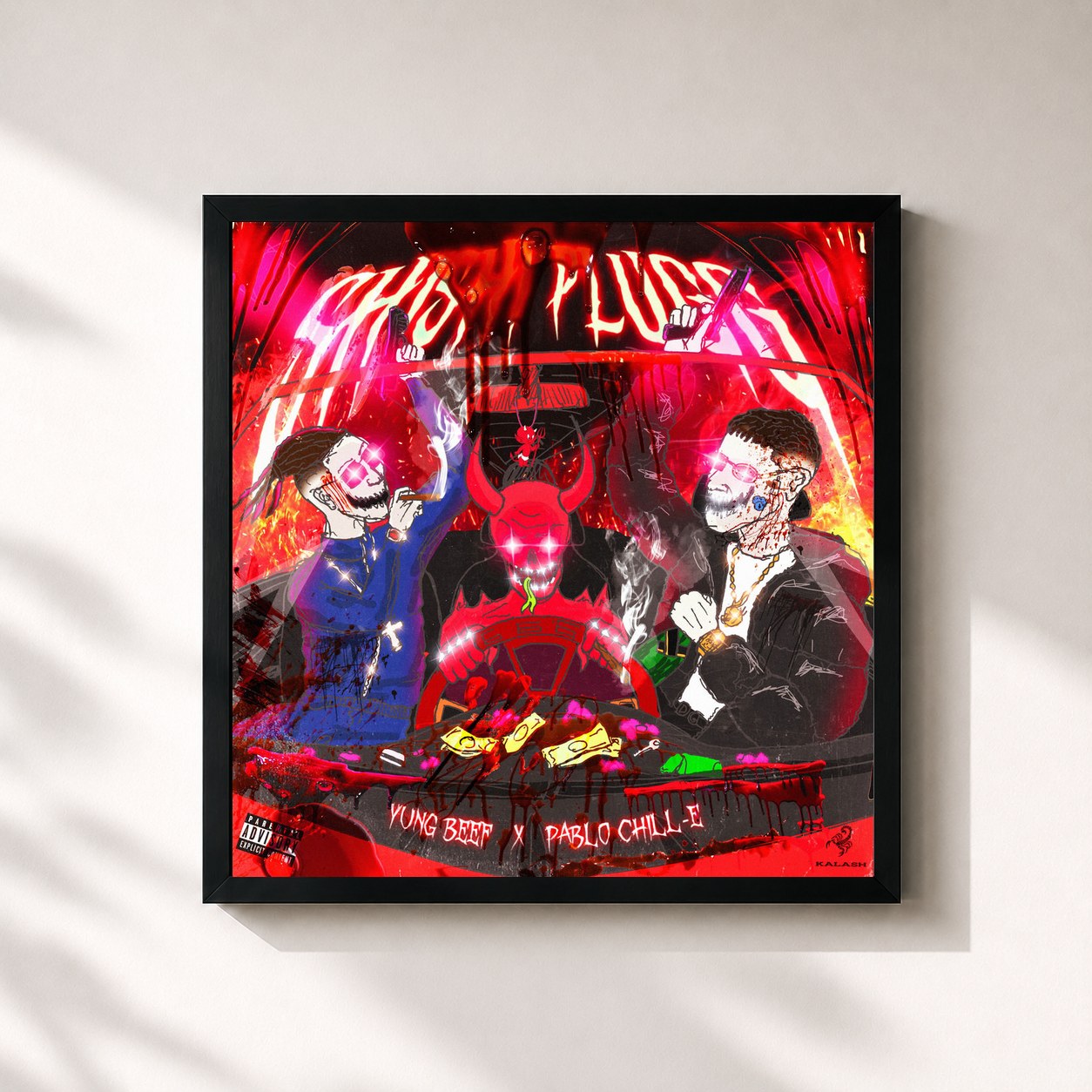 #noir Tableau carré de l'album Shishi Plugg de Yung Beef, cadre noir 32x32 cm